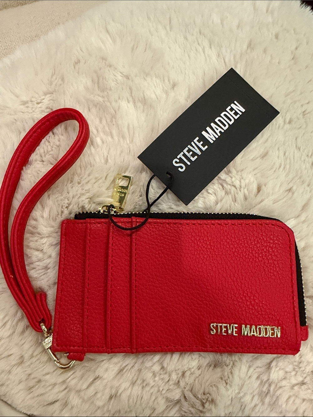 Steve Madden Bpipper Red Wristlet Card Holder with Gold Hardware